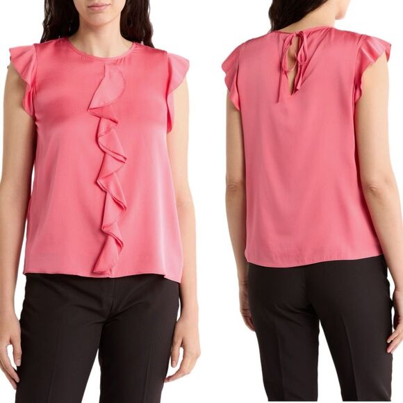 NWT Elie Tahari “Anya” ruffle cap sleeves silk blend top in pink Size S - Picture 1 of 13
